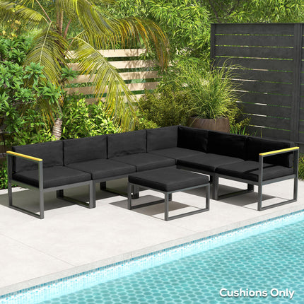 Set of 14 Outdoor Dining Chair Cushions with Soft Polyester Covers - Black