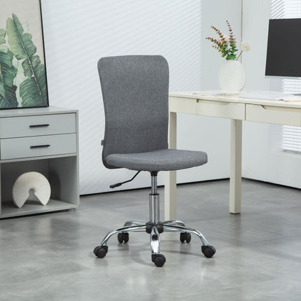 Armless Swivel Office Desk Chair with Adjustable Height and Wheels for Home Study and Vanity - Grey