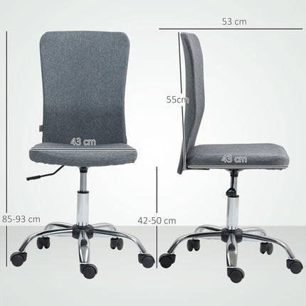Armless Swivel Office Desk Chair with Adjustable Height and Wheels for Home Study and Vanity - Grey
