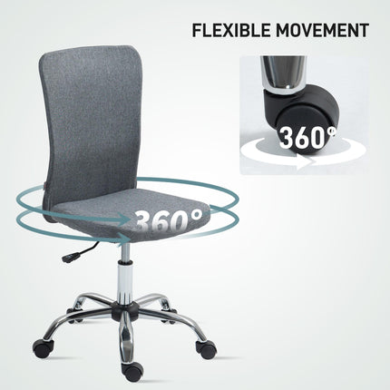 Armless Swivel Office Desk Chair with Adjustable Height and Wheels for Home Study and Vanity - Grey