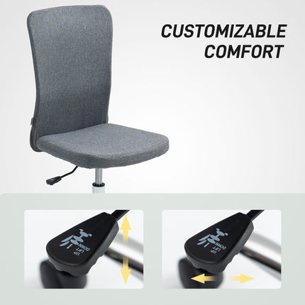 Armless Swivel Office Desk Chair with Adjustable Height and Wheels for Home Study and Vanity - Grey