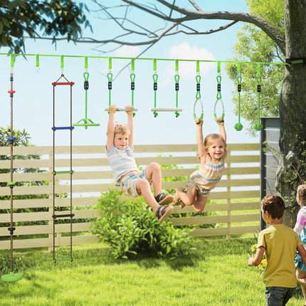 Obstacle course for Kids, with 10-Piece Slackline Kit with Monkey Bars, Gym Ring