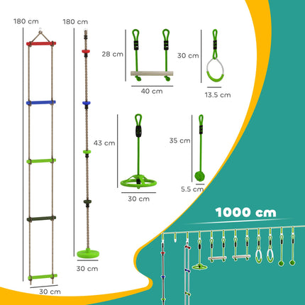 Obstacle course for Kids, with 10-Piece Slackline Kit with Monkey Bars, Gym Ring