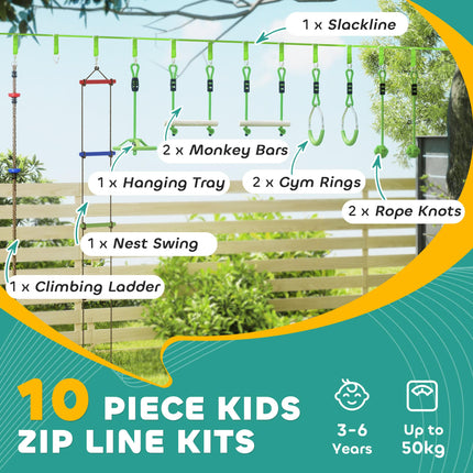 Obstacle course for Kids, with 10-Piece Slackline Kit with Monkey Bars, Gym Ring