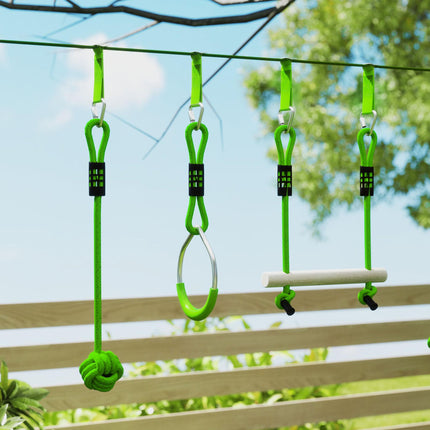 Obstacle course for Kids, with 10-Piece Slackline Kit with Monkey Bars, Gym Ring