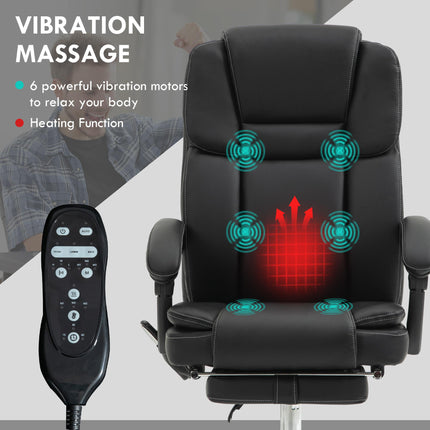 Six Point Vibrating Massage Office Chair with Recline and Heat Settings - Black