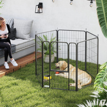 Six-Panel Dog Playpen with Door, for Large Dogs, Indoors, Outdoors, 100cm Tall,