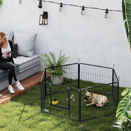 6 Panel Portable Detachable Dog Playpen with Door 60cm High for Small Dogs - Black