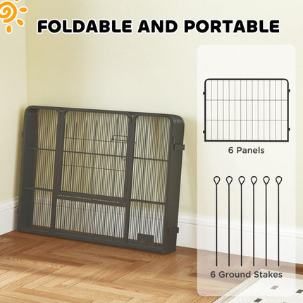 6 Panel Portable Detachable Dog Playpen with Door 60cm High for Small Dogs - Black
