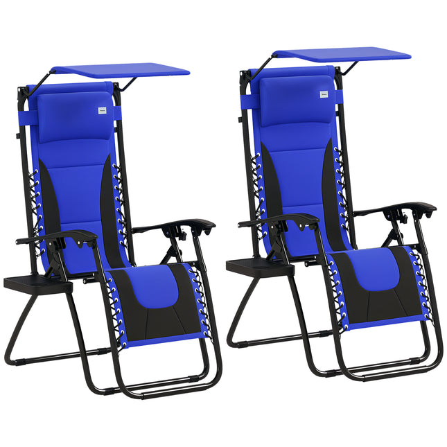 Zero Gravity Lounger Chair Set of 2, Folding Reclining Patio Chair with Shade B