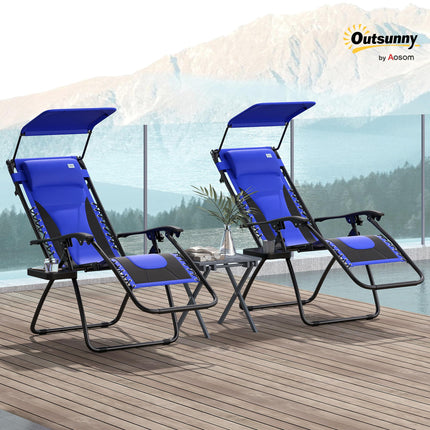 Zero Gravity Lounger Chair Set of 2, Folding Reclining Patio Chair with Shade B