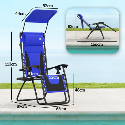 Zero Gravity Lounger Chair Set of 2, Folding Reclining Patio Chair with Shade B