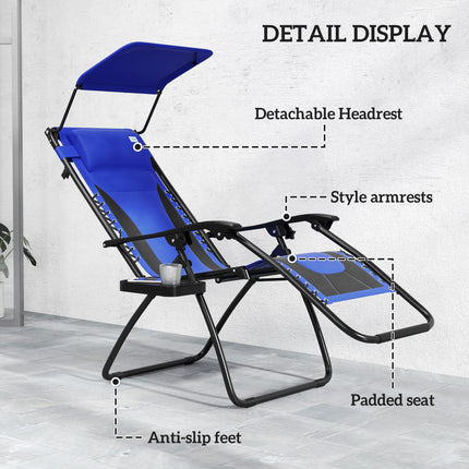 Zero Gravity Lounger Chair Set of 2, Folding Reclining Patio Chair with Shade B