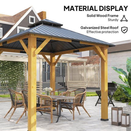 3x3M Outdoor Hardtop Gazebo Canopy with 2-Tier Roof and Solid Wood Frame - Grey