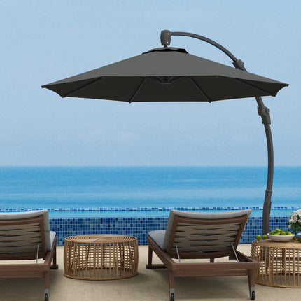 3 Metre Garden Cantilever Parasol Set with Aluminium Frame - Grey