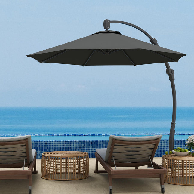 3 Metre Garden Cantilever Parasol Set with Aluminium Frame - Grey