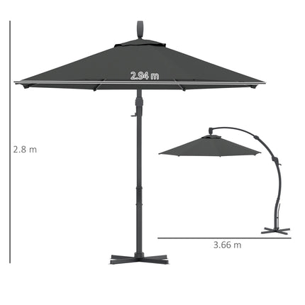 3 Metre Garden Cantilever Parasol Set with Aluminium Frame - Grey