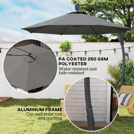 3 Metre Garden Cantilever Parasol Set with Aluminium Frame - Grey