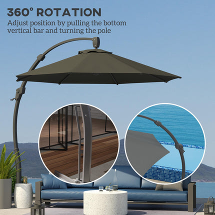 3 Metre Garden Cantilever Parasol Set with Aluminium Frame - Grey