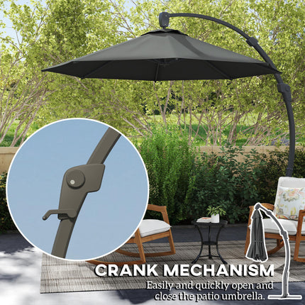 3 Metre Garden Cantilever Parasol Set with Aluminium Frame - Grey