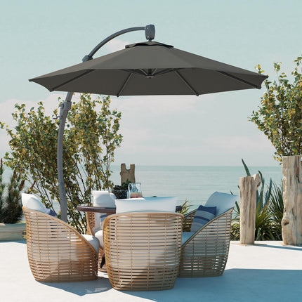 3 Metre Garden Cantilever Parasol Set with Aluminium Frame - Grey