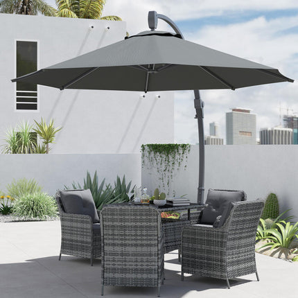3 Metre Garden Cantilever Parasol Set with Aluminium Frame - Grey