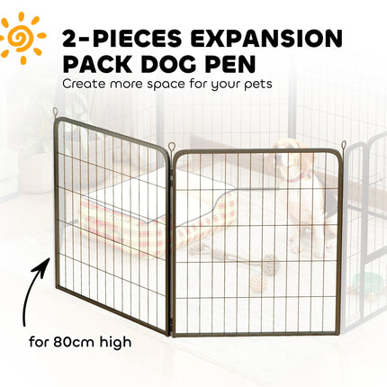 2 Piece 80cm High Dog Pen Expansion Pack with 3 Connecting Stakes - Black