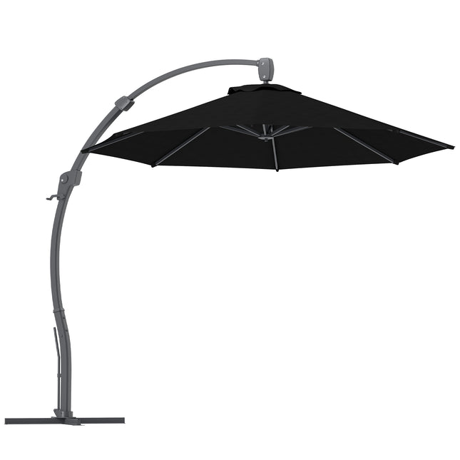 3 Metre Garden Cantilever Parasol with Crank Handle and Aluminium Frame - Black