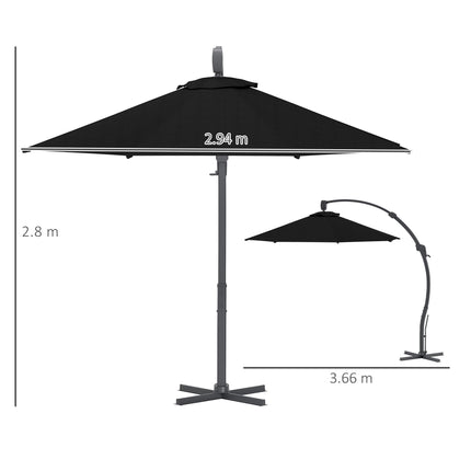 3 Metre Garden Cantilever Parasol with Crank Handle and Aluminium Frame - Black