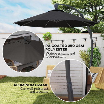 3 Metre Garden Cantilever Parasol with Crank Handle and Aluminium Frame - Black