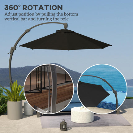 3 Metre Garden Cantilever Parasol with Crank Handle and Aluminium Frame - Black