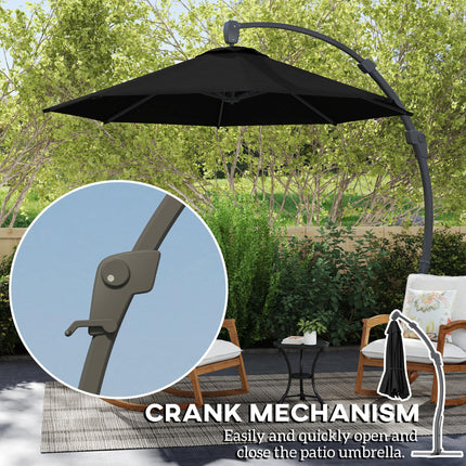 3 Metre Garden Cantilever Parasol with Crank Handle and Aluminium Frame - Black