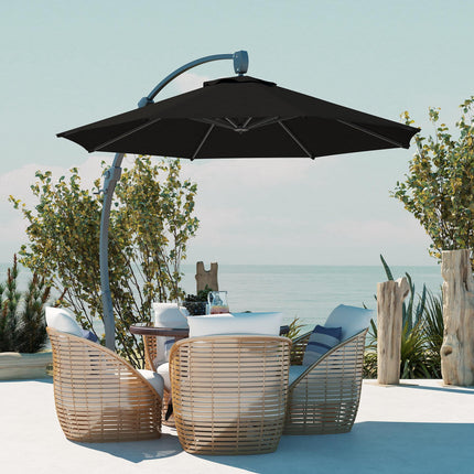 3 Metre Garden Cantilever Parasol with Crank Handle and Aluminium Frame - Black
