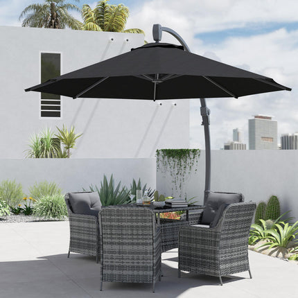 3 Metre Garden Cantilever Parasol with Crank Handle and Aluminium Frame - Black