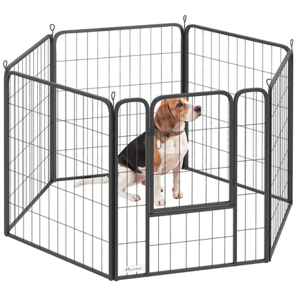 Heavy Duty 6-Panel Dog Playpen with Secure Door 80cm High for Indoor Outdoor - Black