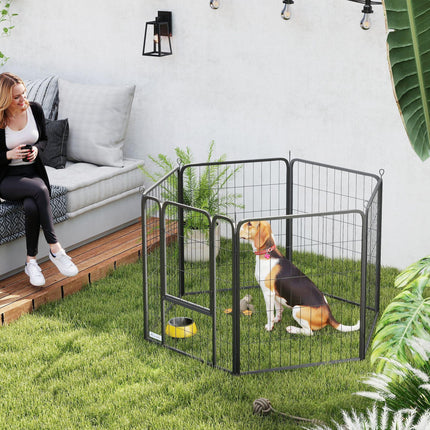 Heavy Duty 6-Panel Dog Playpen with Secure Door 80cm High for Indoor Outdoor - Black