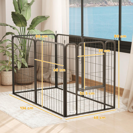 Heavy Duty 6-Panel Dog Playpen with Secure Door 80cm High for Indoor Outdoor - Black