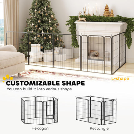 Heavy Duty 6-Panel Dog Playpen with Secure Door 80cm High for Indoor Outdoor - Black