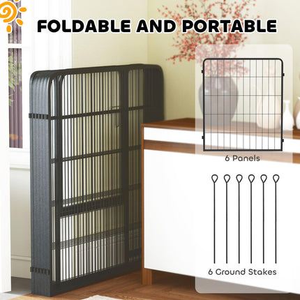 Heavy Duty 6-Panel Dog Playpen with Secure Door 80cm High for Indoor Outdoor - Black