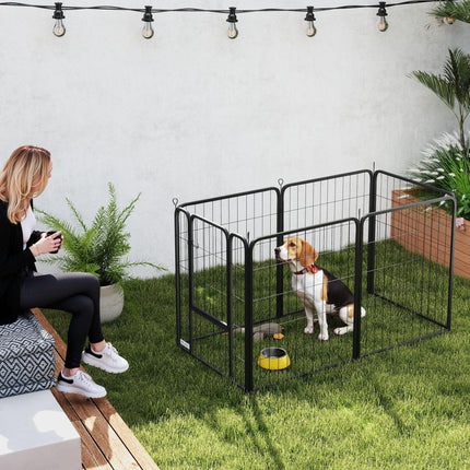 Heavy Duty 6-Panel Dog Playpen with Secure Door 80cm High for Indoor Outdoor - Black
