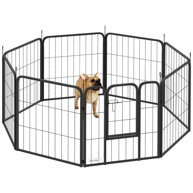 8 Panel Heavy Duty Dog Playpen with Door 60cm High for Small Dogs - Black