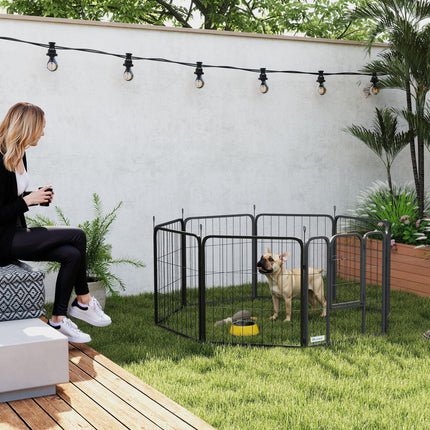 8 Panel Heavy Duty Dog Playpen with Door 60cm High for Small Dogs - Black