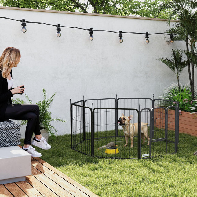 8 Panel Heavy Duty Dog Playpen with Door 60cm High for Small Dogs - Black