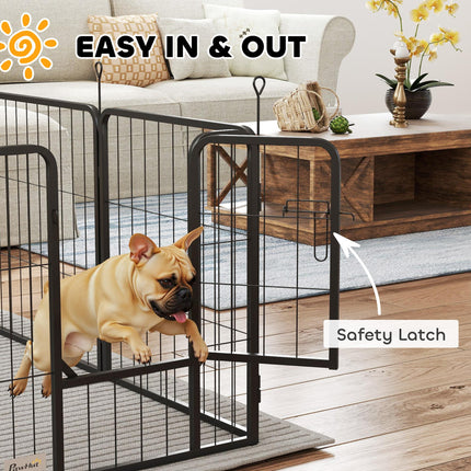 8 Panel Heavy Duty Dog Playpen with Door 60cm High for Small Dogs - Black