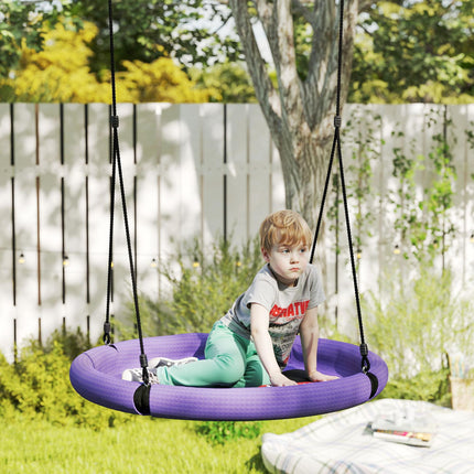 100cm Diameter Kids Nest Swing Seat with Adjustable Hanging Ropes for Outdoor Playground Garden - Purple