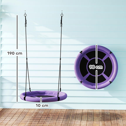 100cm Diameter Kids Nest Swing Seat with Adjustable Hanging Ropes for Outdoor Playground Garden - Purple