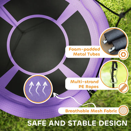 100cm Diameter Kids Nest Swing Seat with Adjustable Hanging Ropes for Outdoor Playground Garden - Purple