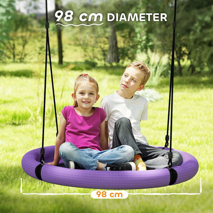 100cm Diameter Kids Nest Swing Seat with Adjustable Hanging Ropes for Outdoor Playground Garden - Purple