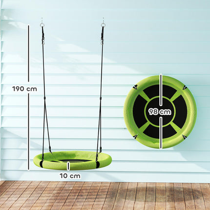 100cm Diameter Kids Nest Swing Seat with Adjustable Hanging Ropes for Outdoor Playground - Green