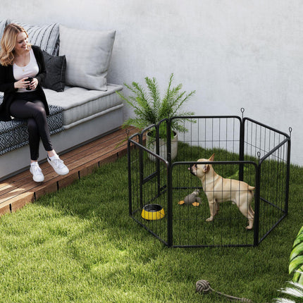 Heavy Duty 6-Panel Dog Playpen with Secure Door 60cm High for Indoor Outdoor - Black